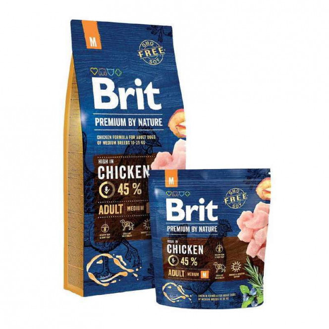 Brit Premium (Premium Is shaven) by Nature ADULT M is the Dry feed with chicken for adult dogs of average breeds