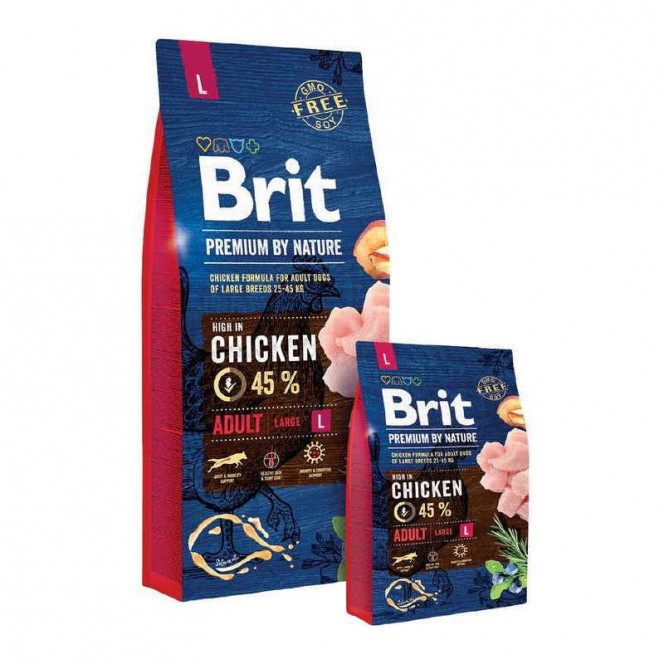 Brit Premium (Premium Is shaven) by Nature ADULT L is the Dry feed with chicken for adult dogs of large breeds