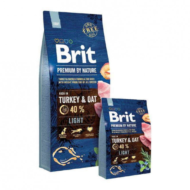 Brit Premium (Premium Is shaven) by Nature Light Turkey&Oats is the Dry feed with a turkey for dogs with an excess weight