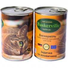 Canned food Baskerville for cats with a turkey and beef