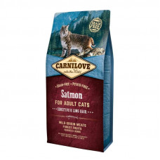 Carnilove (Karnilav) Salmon for Adult Cats Sensitive & Long-Hair - A dry feed with a salmon for cats with a length wool