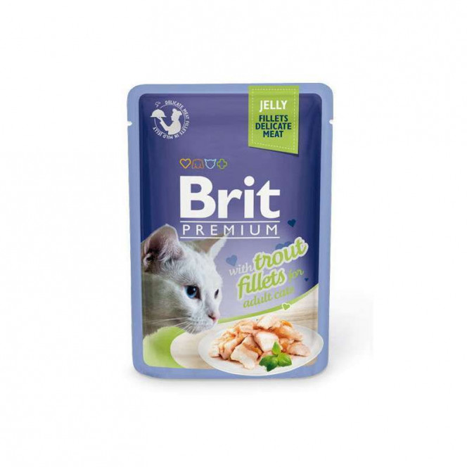 Brit Premium (Premium Is shaven) Cat Trput fillets in Jelly is the Damp forage with pieces from trout fillet in jelly for cats