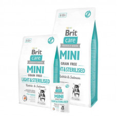 Brit Care (Care Is shaven) Mini Grain Free Light & Sterilised is the Dry feed with a rabbit and a salmon for adult dogs pass breeds with an excess weight or sterilizvanny dogs