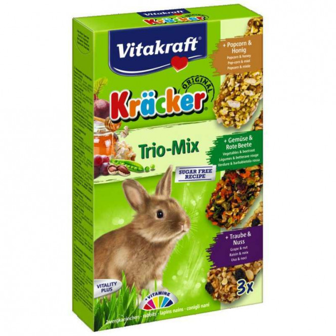 Vitakraft Kracker Trio Mix - Crackers for rabbits with vegetables and popcorn