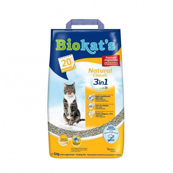 BIOKAT'S (Biokets) NATURAL Classic 3in1 - Filler komkuyushchiysya for a cat's toilet with granules of three sizes