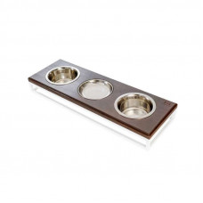 HARLEY & CHO (Harley And Cho) Lunch Bar - Three bowls on a support from natural wood for dogs and cats