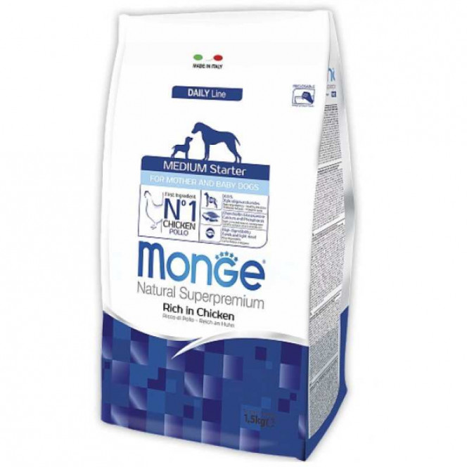 Monge Medium Starter - A dry feed for the feeding females and puppies of average breeds with chicken