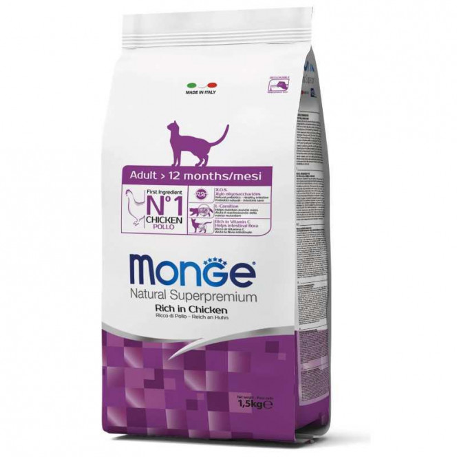 Monge Adult Rich in Chicken - A dry feed with chicken for adult cats age from 1 year to 7 years