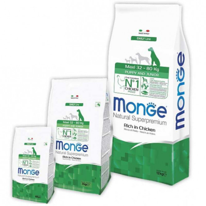 Monge Natural Superpremium Maxi Puppy & Junior - A dry feed with chicken and rice for puppies of large breeds