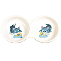 Trixie - Misk with 2 sections ceramic for cats with the drawing of kittens