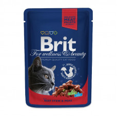 Brit Premium (Premium Is shaven) Cat Pouches with Beef Stew&Peas - Pauch with beef and peas for cats