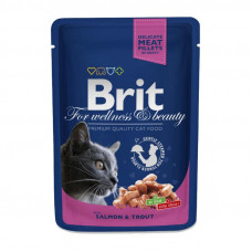 Brit Premium (Premium Is shaven) Cat Pouches with Salmon&Trout - Pauch with a salmon and a trout for cats