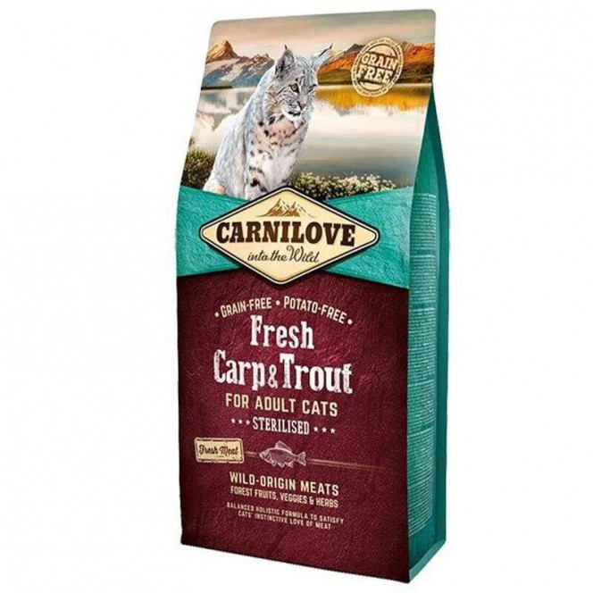 Carnilove (Karnilav) Fresh Carp & Trout for Adult Sterilised Cats - Dry bezzernovy a forage with a carp and a trout for the sterilized cats