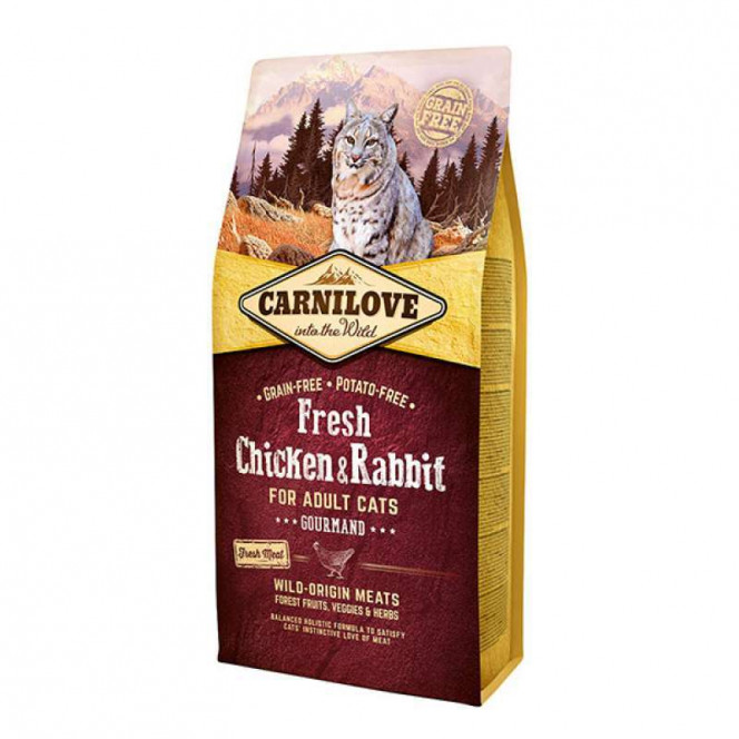 Carnilove (Karnilav) Fresh Chicken & Rabbit for Adult Cats Gourmand - Dry bezzernovy a forage with a rabbit and chicken for adult cats