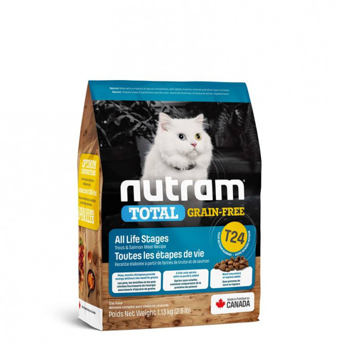 Nutram T24 Total Grain-Free Salmon & Trout Cat - A dry feed with a salmon and a trout for cats