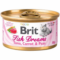 Brit (Is shaven) Fish Dreams Tuna, Carrot & Peas is Canned food with a tuna, carrots and peas for cats