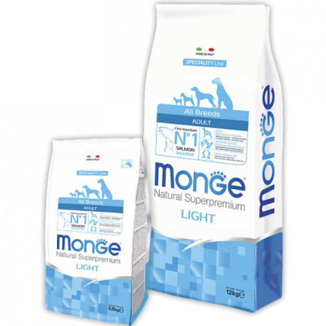 Monge DOG All breeds Adult Light - A low-calorie forage with a salmon and rice for adult dogs of all breeds