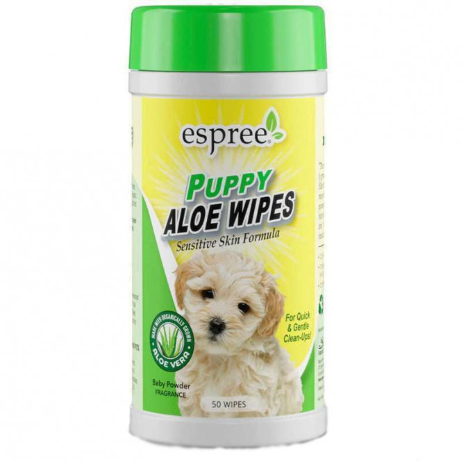 Espree Puppy Aloe Wipes - Wet towel wipes for clarification of sensitive leather and hair of puppies