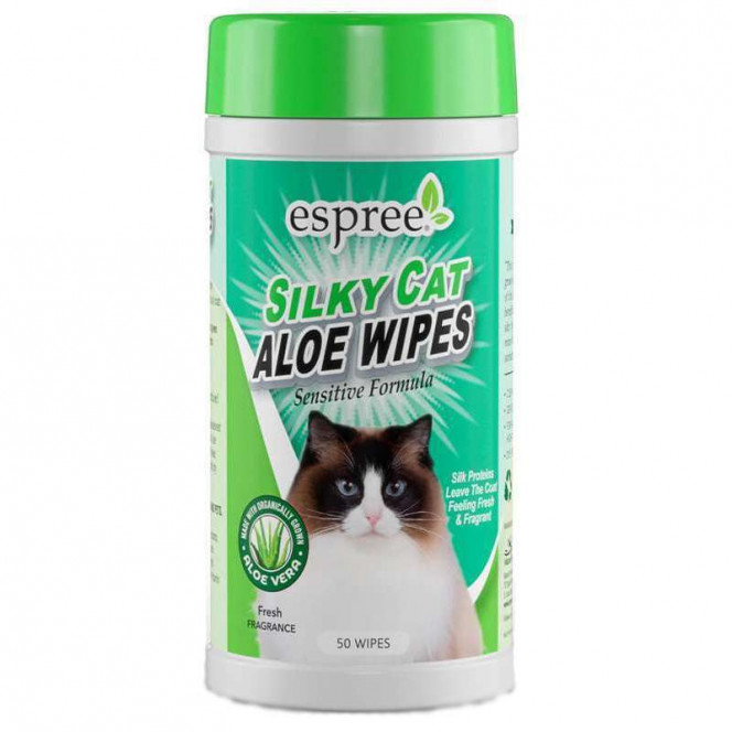 Espree Silky Cat Aloe Wipes - Wet towel wipes for gentle clarification of sensitive leather and hair of cats