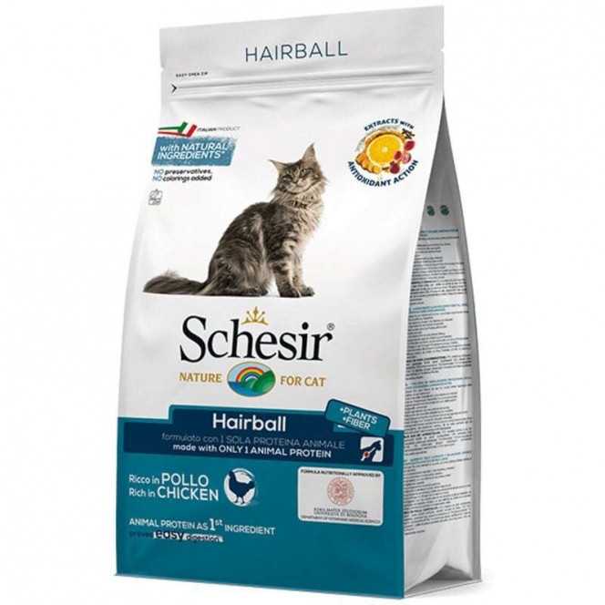 Schesir Cat Hairball - A dry monoprotein feed with chicken for removal of lumps at cats with long wool