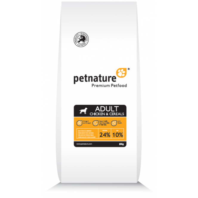 PetNature ADULT CHICKEN & CEREALS - A dry feed with chicken for adult dogs of all breeds