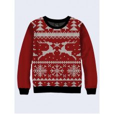 Mens 3D-print sweatshirt - Knits reindeer and snowflakes. Long sleeve. Made in Ukraine.