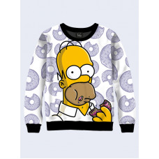 Mens 3D-print sweatshirt - Homer with donut. Long sleeve. Made in Ukraine.