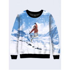 Mens 3D-print sweatshirt - Skier in the mountains. Long sleeve. Made in Ukraine.