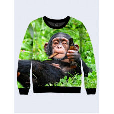 Mens 3D-print sweatshirt - Chimpanzee with whiskey. Made in Ukraine.