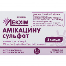 Amikacin sulfate solution for infection. 250mg/ml amp. 2 ml No. 1