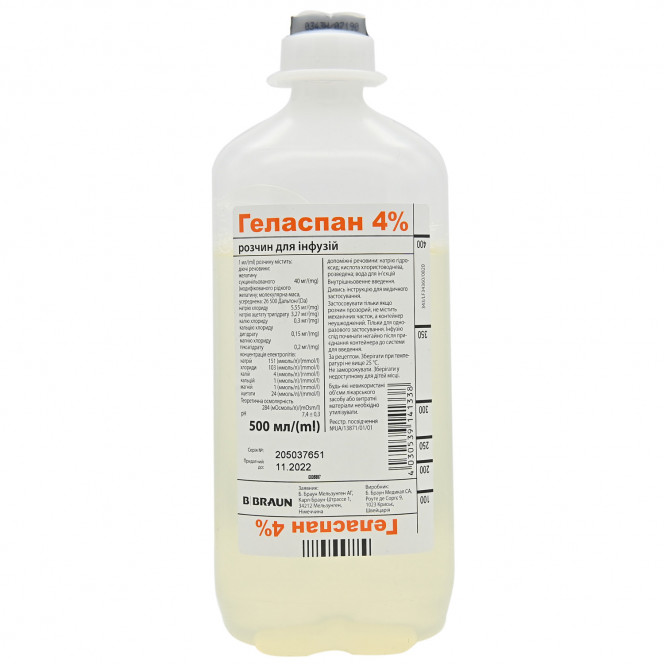 Gelaspan of 4% solution for inf. fl. plastic 500 ml No. 10