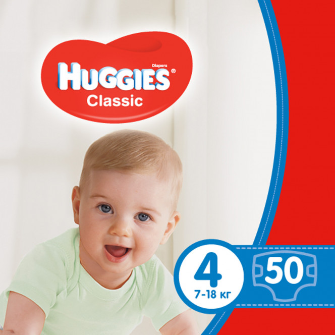 Подгузники для детей HUGGIES (Хаггис) Classic (Классик) Джамбо 4 от 7 до 18 кг 50 шт