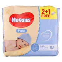 Салфетки влажные детские HUGGIES (Хаггис) Pure (Пьюр) Triplo 2+1 168 шт