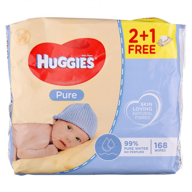 Салфетки влажные детские HUGGIES (Хаггис) Pure (Пьюр) Triplo 2+1 168 шт