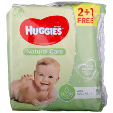 Napkins damp children's HUGGIES Natural Care Triplo of 2+1,168 pieces