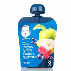 Пюре фруктовое детское NESTLE GERBER (Нестле Гербер) Яблоко, груша, малина и черника с 6-ти месяцев мягкая упаковка 90 г