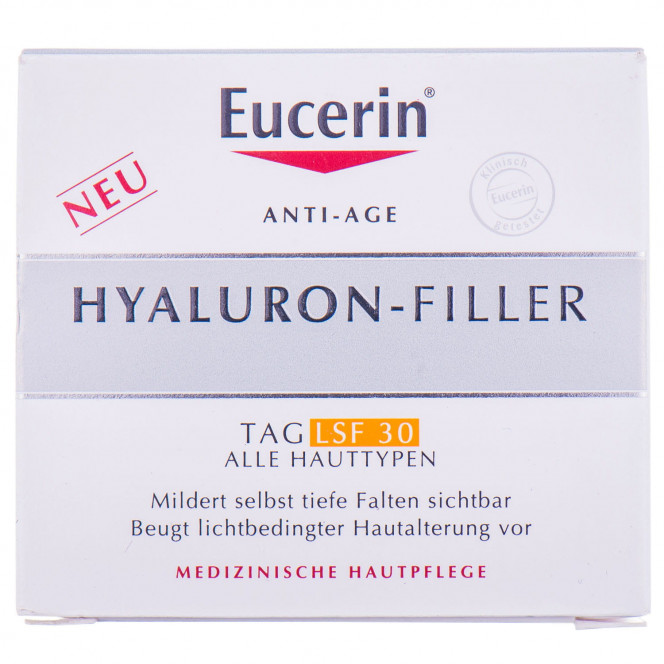 Cream for the person EUCERIN (Yutserin) Hyaluron-Filler (Gialuron filler) day against wrinkles all-type skin SPF30 50 ml