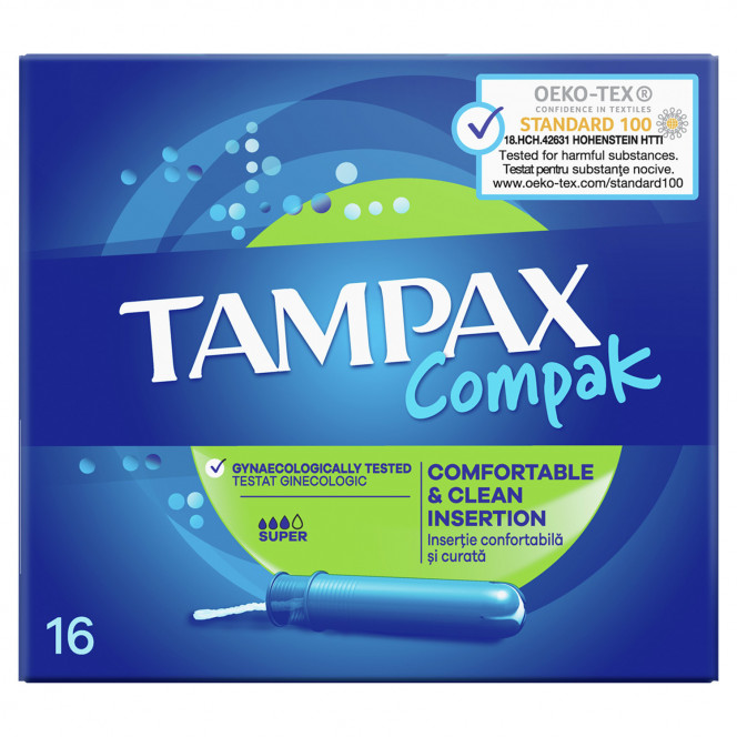 Tampons female TAMPAX Compak Super with the applicator of 16 pieces