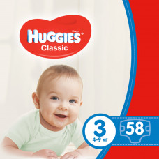 Подгузники для детей HUGGIES (Хаггис) Classic (Классик) 3 от 4 до 9 кг 58 шт