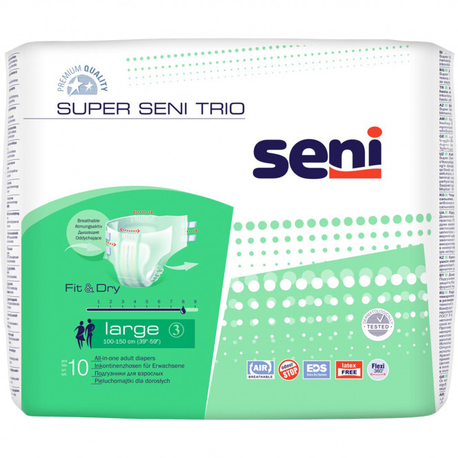 Подгузники для взрослых Seni (Сени) Super Trio Large (Супер Трио Ладж) размер L/3 10 шт