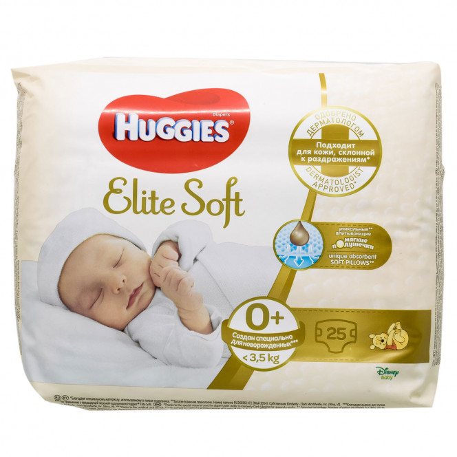 Diapers for children of HUGGIES Elite Soft (Elit soft) 0+ up to 3.5 kg 25 pieces