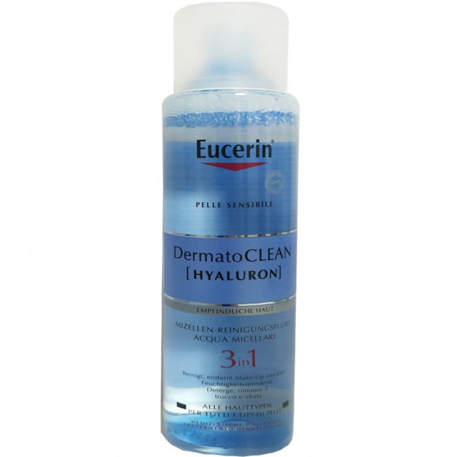 Флюид для лица EUCERIN (Юцерин) DermatoClean (Hyaluron) (ДерматоКлин Гиалурон) мицеллярный очищающий 3 в 1 для чувствительной кожи всех видов 400 мл