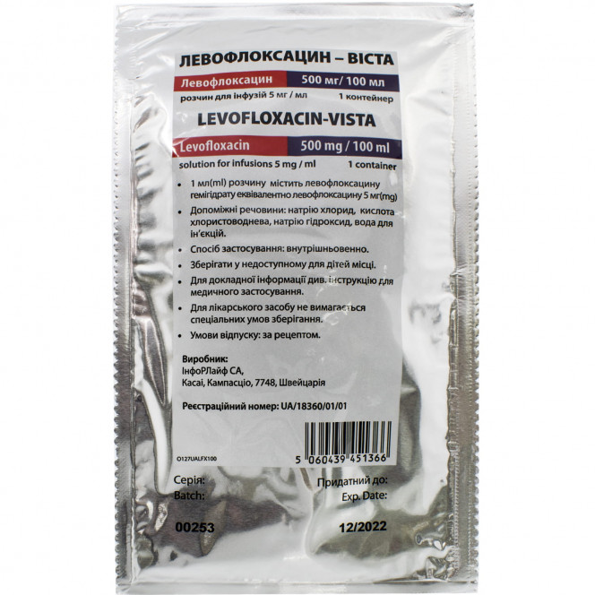 Levofloksatsin-Vista solution for inf. 5mg/ml Comte. 100 ml