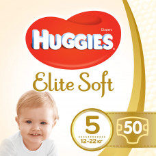 Подгузники для детей HUGGIES (Хаггис) Elite Soft (Элит софт) 5 от 12 до 22 кг упаковка 50 шт