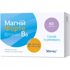 Magnesium Forte B6 Vitamin of a tablet spokoystiye and balance packing of 60 pieces