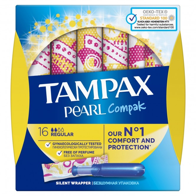 Tampons female TAMPAX Compak Pearl (the Compact Pearl) Regular Duo with the applicator of 16 pieces