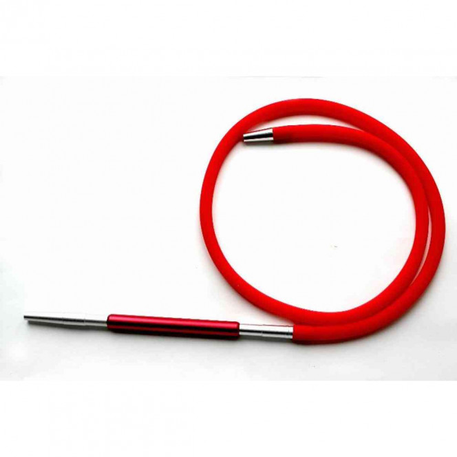 Tube/hose for a hookah silicone red with a silvery mouthpiece