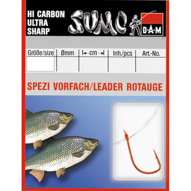 Hook with a lead of DAM Sumo Spezi Rotauge (small fry) No. 14, 10 pieces (red)