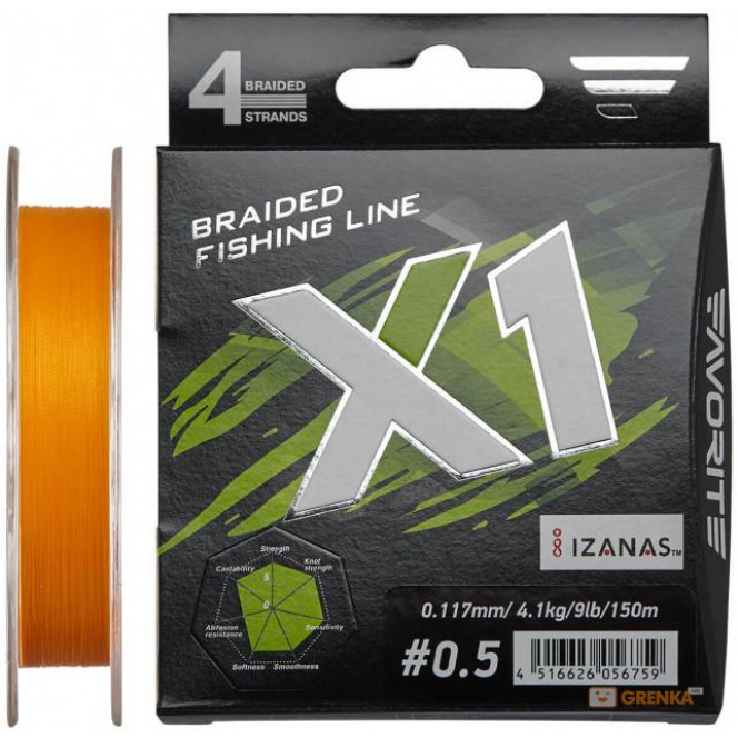 Shnur Favorite X1 PE 4x 150m (orange) #0.5/0.117mm 9lb/4.1kg (16931117)