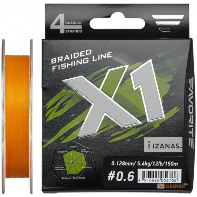 Shnur Favorite X1 PE 4x 150m (orange) #0.6/0.128mm 12lb/5.4kg (16931118)